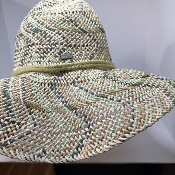 Roxy Multicolor Straw Sun Hat S/M Boho Beach Festival Wide Brim - Picture 5 of 15